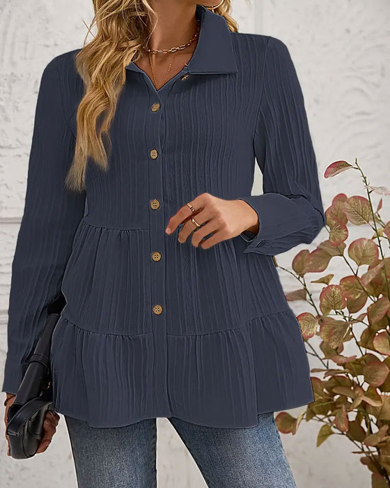 Elegante Blouse Met Reverskraag En Getailleerde Pasvorm