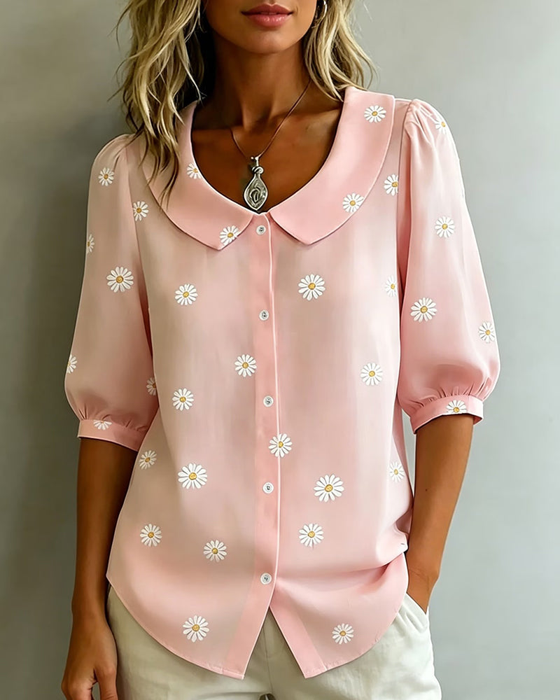 Casual Blouse Bloemenprint Poefmouwen