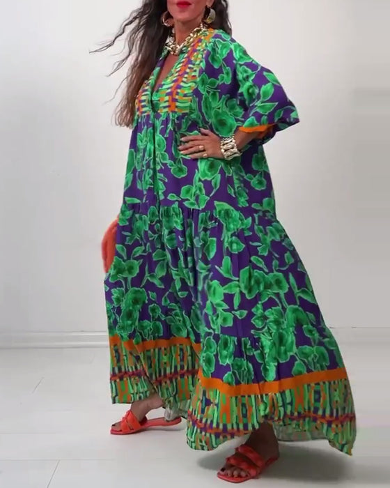 Casual lange jurk met V-hals en print