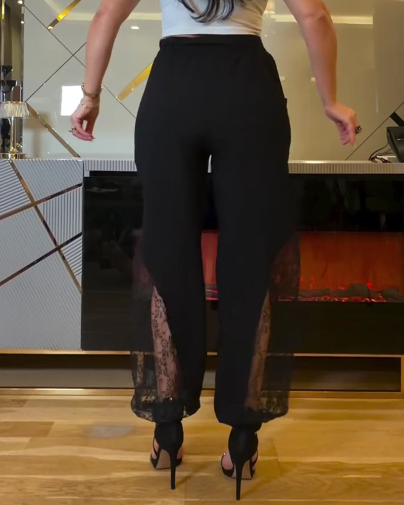 Broek Kant Patchwork Elastische Taille Lantaarn