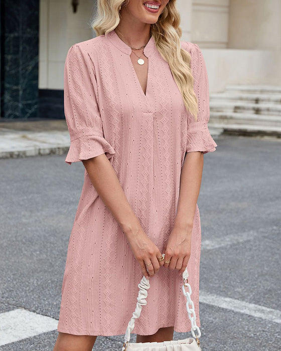 Jurk Effen Kleur V-hals