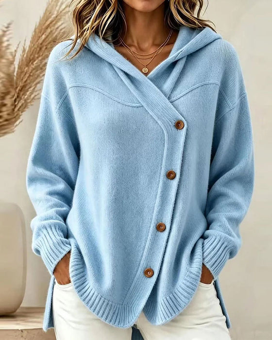 Pullover Geknoopt Lange Mouw Met Capuchon