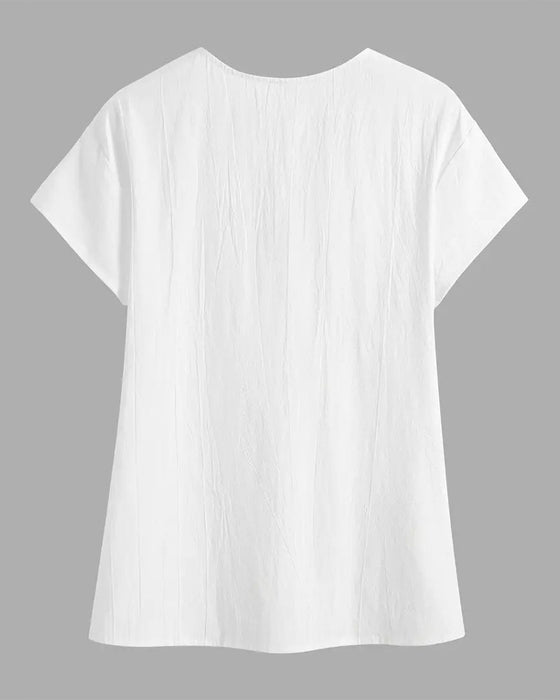 Blouse Kraag Effen Knop Korte Mouwen