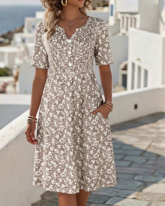 Jurk V-Hals Korte Mouw Bloemen