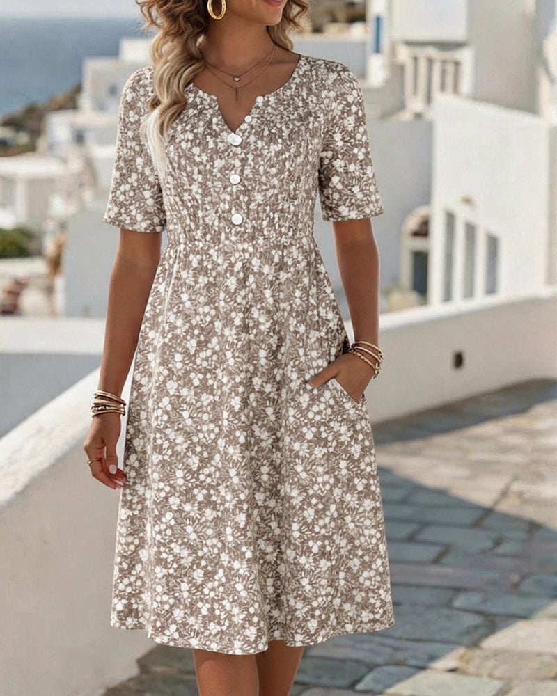 Jurk V-Hals Korte Mouw Bloemen