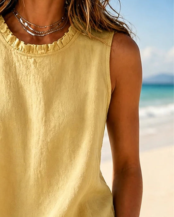 Tanktop Effen Kleur Mouwloos Ronde Hals Lace