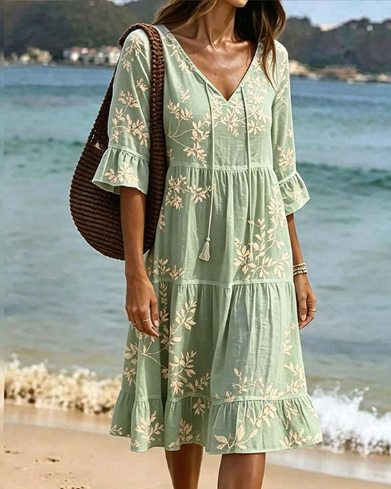 Jurk Ruffle V-Hals Strik Resort