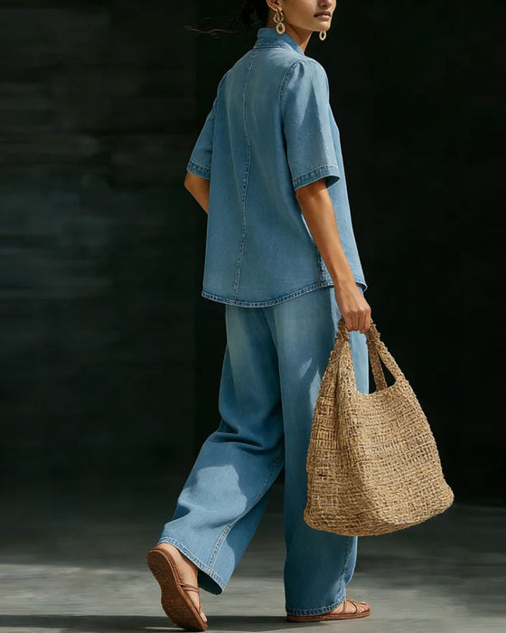 Set Gewassen Denim V-Hals