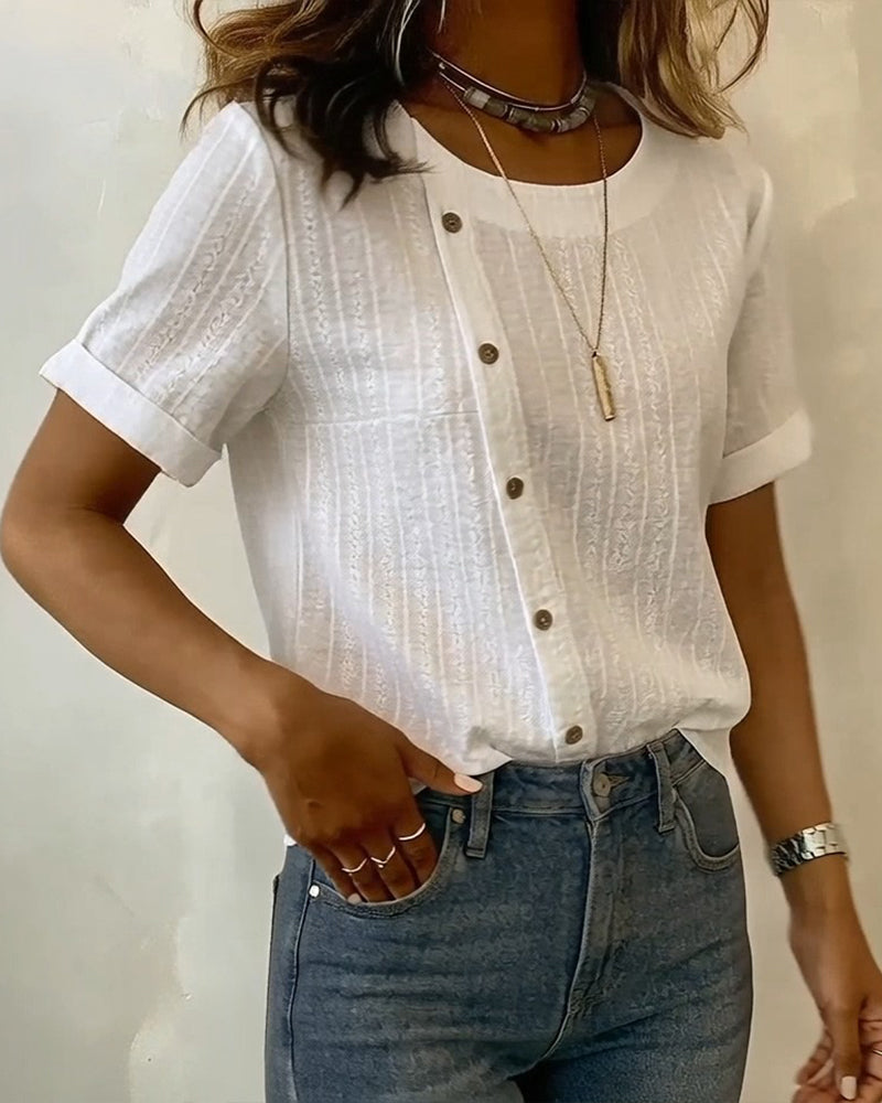 Blouse Diagonaal Knoop Korte Mouw