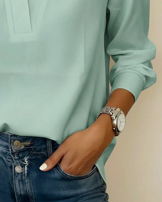 Top Van 100% Katoen Met V-Hals En Driekwart Mouw