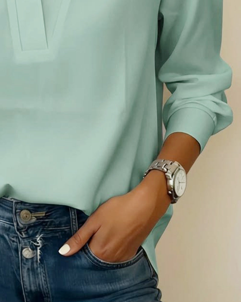 Top Van 100% Katoen Met V-Hals En Driekwart Mouw