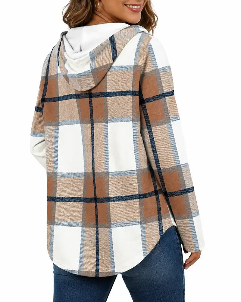 Blouse Geruit Met Capuchon Trekkoord