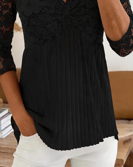 Blouse Relaxed V-Hals Kant Paneel