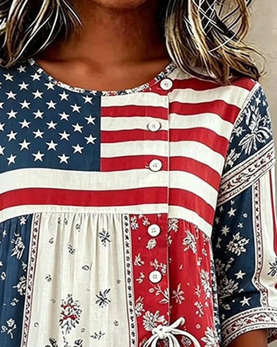 Blouse Vlag Patchwerk Print Rijgsluiting