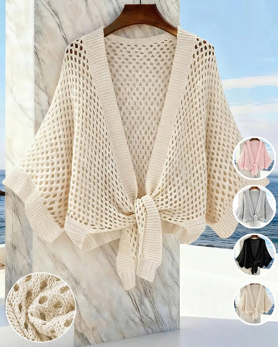 Cardigan Met Strikband Zoom Gaatjespatroon