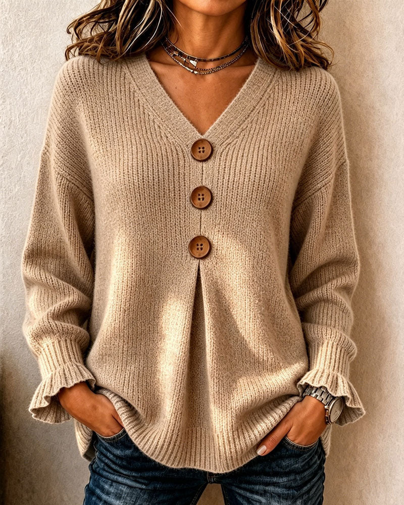 Trui V-Hals Knoop Pullover