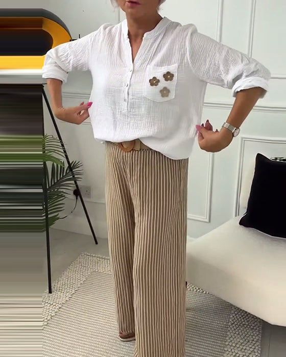 Casual blouse met lange mouwen en zak met bloemenprint