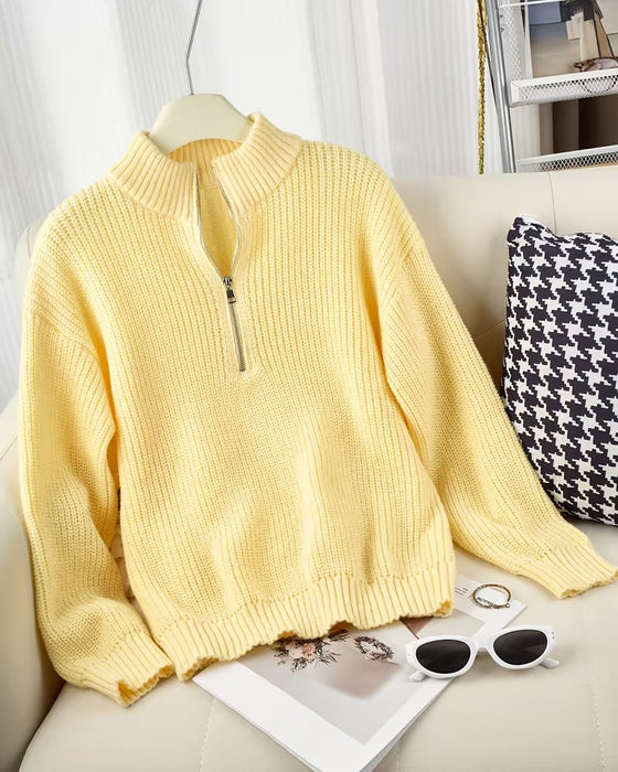 Pullover Halve Rits Staande Kraag Stijlvol
