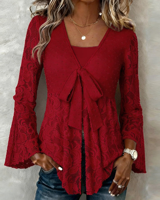 Effen Blouse Met Klokmouwen En V-Hals