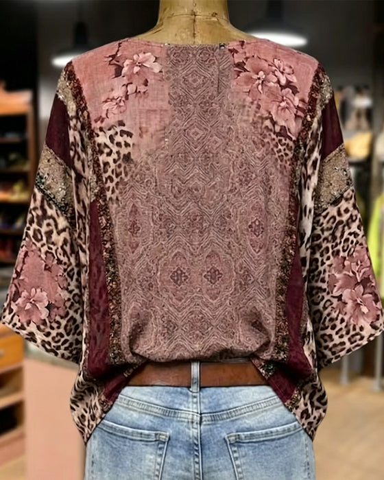 Blouse V-Hals Lantaarn Mouw Luipaard