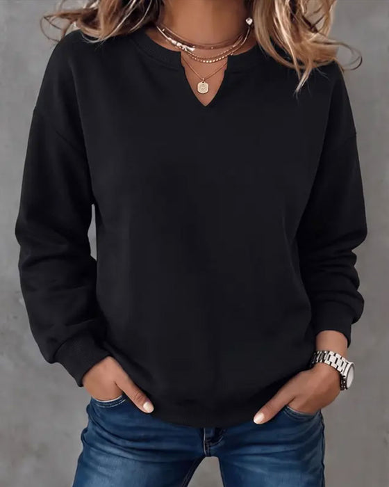 Sweatshirt Kleine V-Hals Casual Lange Mouw