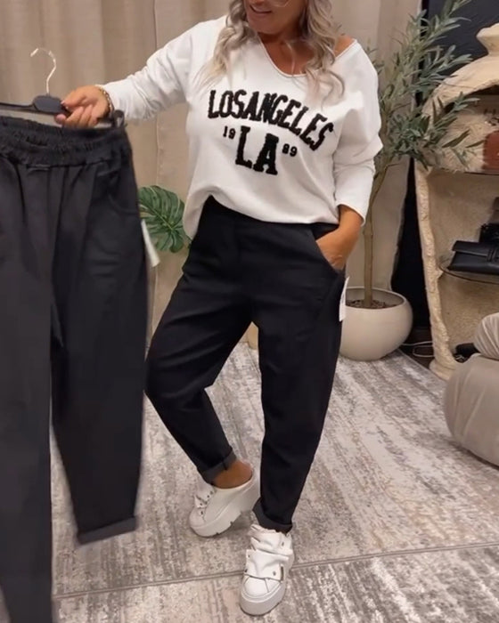 Casual sweatshirt met v-hals en letterprint