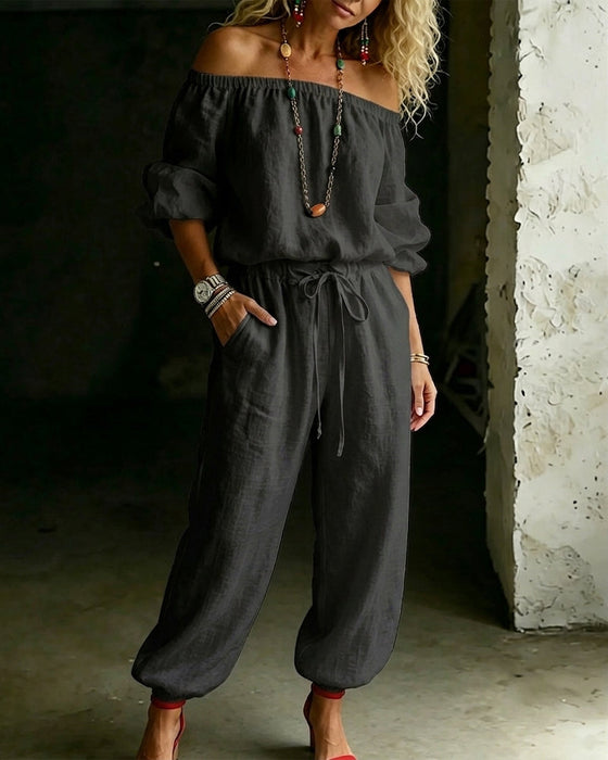 Jumpsuit Off-Shoulder Strik In De Taille Getailleerde Taille