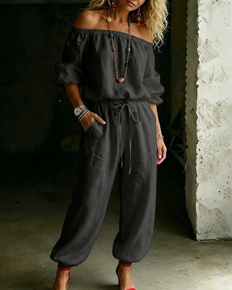 Jumpsuit Off-Shoulder Strik In De Taille Getailleerde Taille