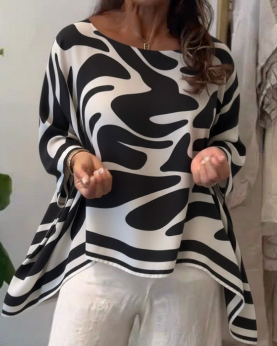 Blouse Zebrapatroon Vleermuismouwen Ronde Hals