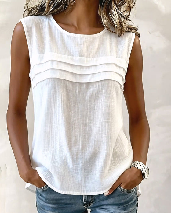 Tanktop Geplooid Mouwenloos Ronde Hals Effen Kleur