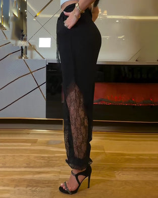 Broek Kant Patchwork Elastische Taille Lantaarn