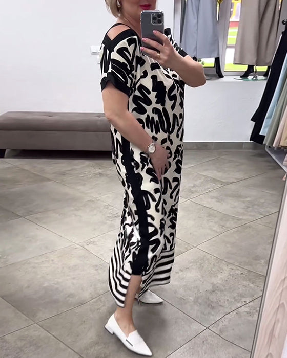 Off-the-shoulder jurk met korte mouwen en print