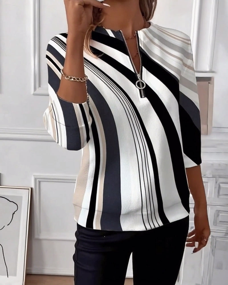 T-shirt casual rits geometrische print