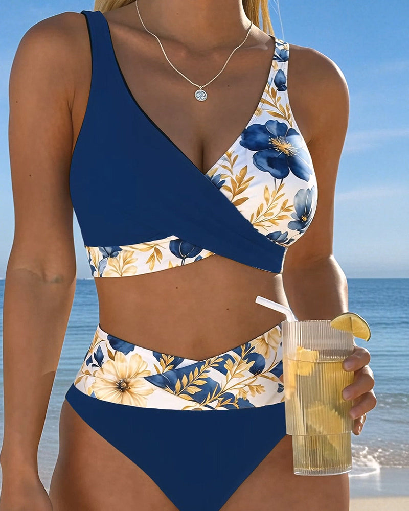Bikini Bloemig Kleurblok Patchwork