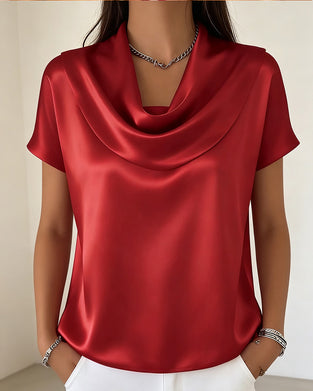 Blouse Effen Kleur Gedrapeerde Kraag