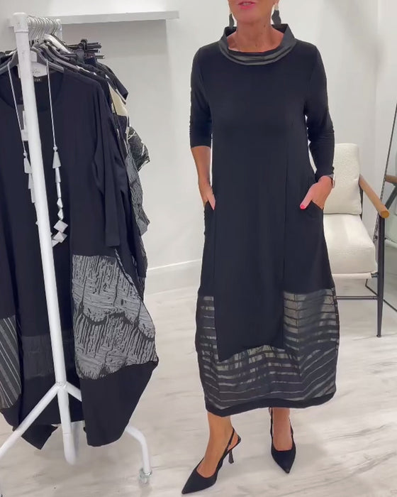 Modieuze Effen Kleur Jurk Met Inzetstukken