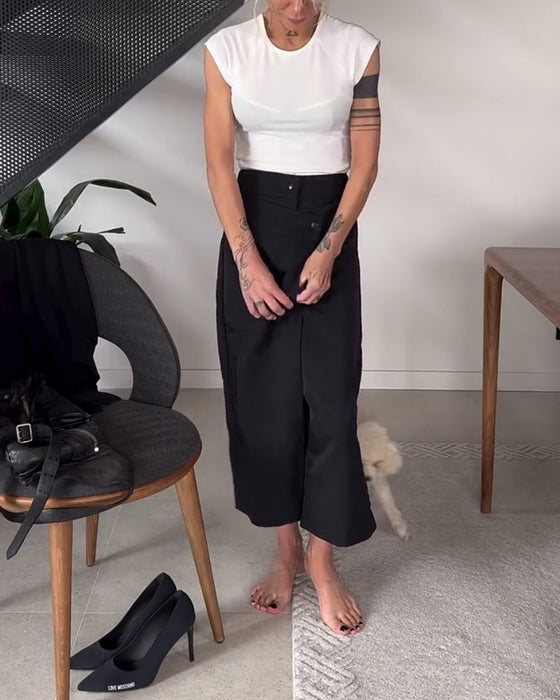 Eenvoudige effen asymmetrische casual broek