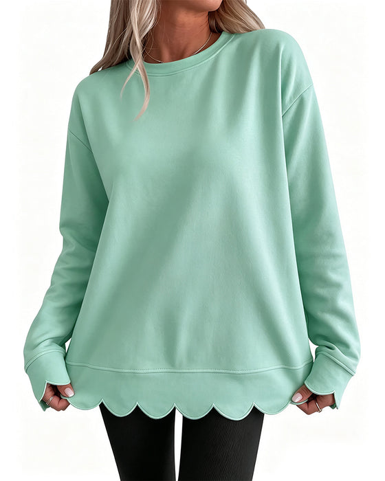 Sweatshirt Scallop Trim Casual