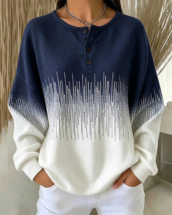 Sweatshirt Ronde Hals Knoop Wafelbreisel Kleurblok
