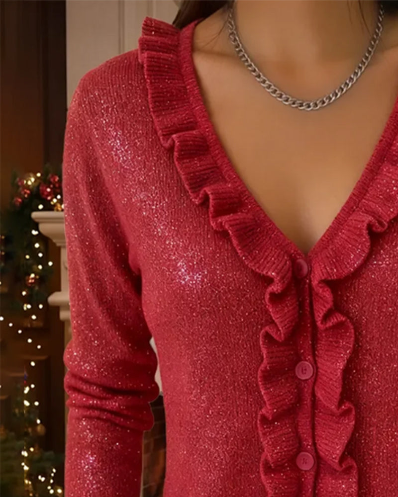 Cardigan V-hals Ruisie Afwerking