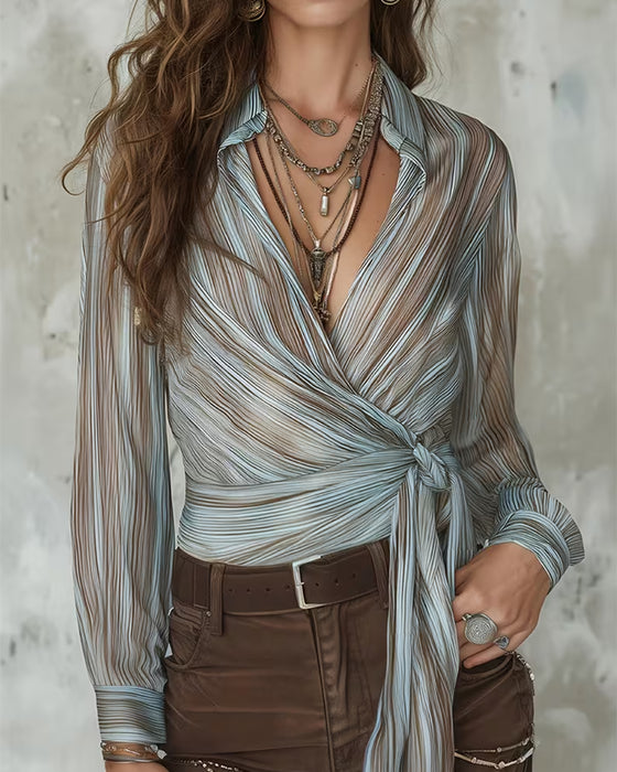 Blouse Slag Streep Twist Knoop