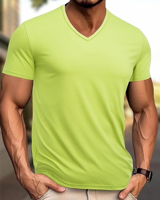 T-Shirt Effen Kleur V-Hals Casual Heren