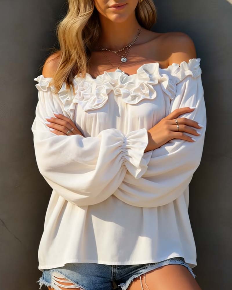 Blouse Off-Shoulder Gerimpelde