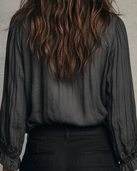 Blouse Lange Mouw Diepe V-Hals Gerimpeld