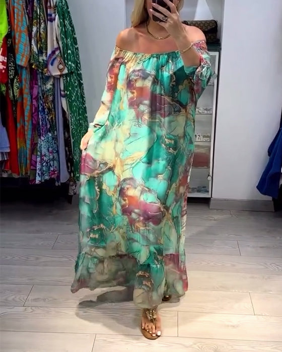 Casual jurk met één schouder en inktprint