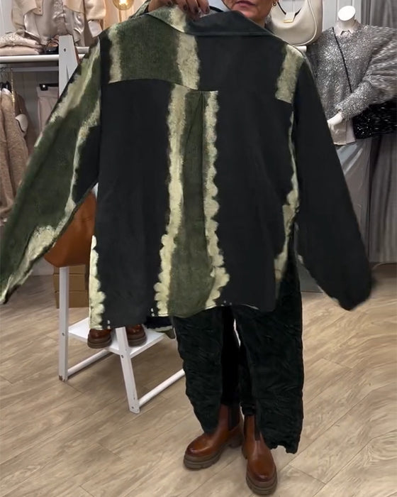 Shirt Revers Retro Kleurblok Lange Mouw