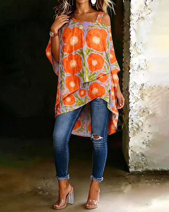 Blouse Geprint Asymmetrisch Schouderloos