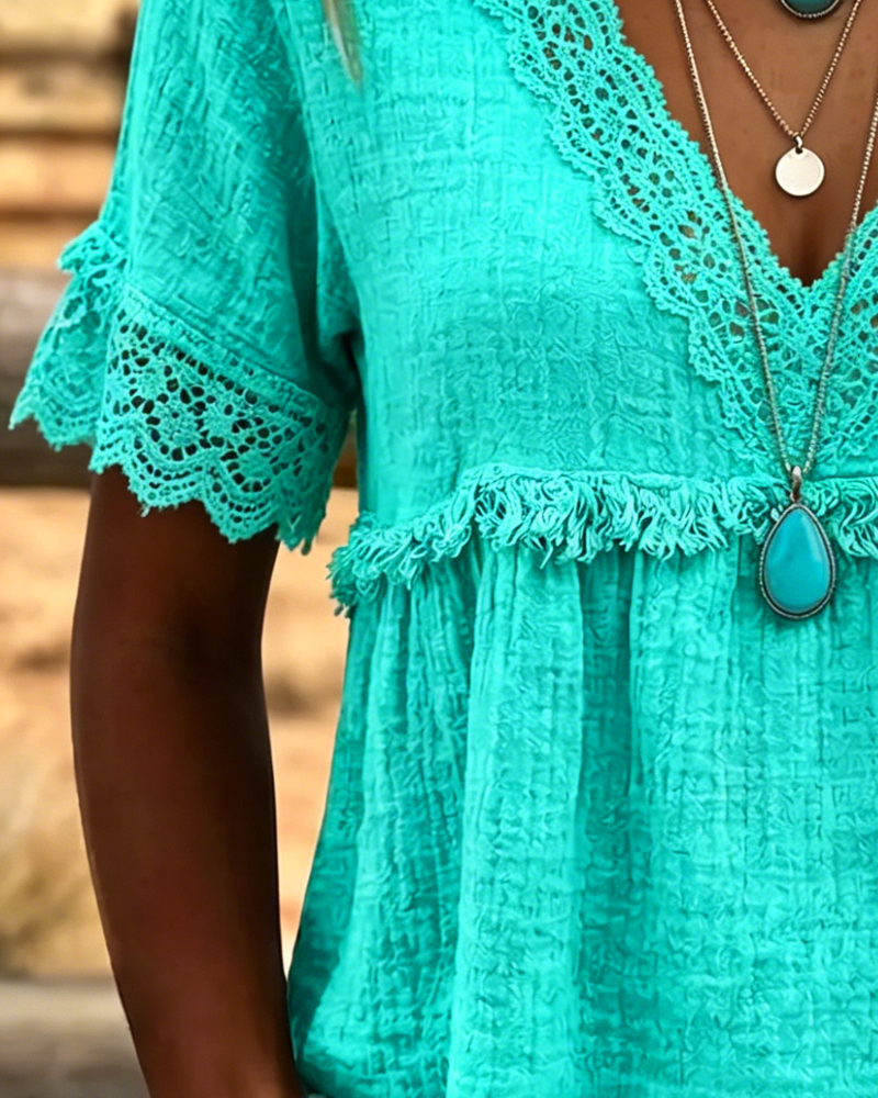 Blouse V-Hals Kant Trim Design