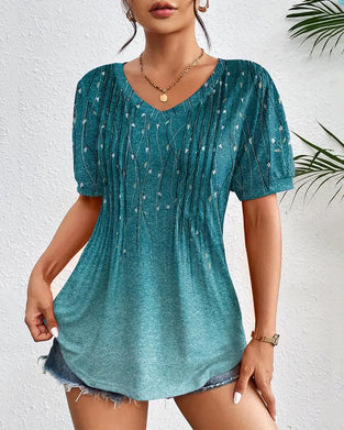 T-Shirt V-Hals Casual Bedrukt Met Korte Mouwen