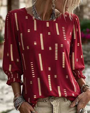 Top Geometrische Print Driekwart Pofmouw